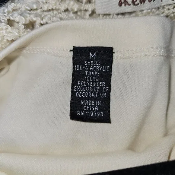 One World Womens Size M Cream Bohemian Crochet Fringe Layered Sweater Beach BOHO - Picture 6 of 11